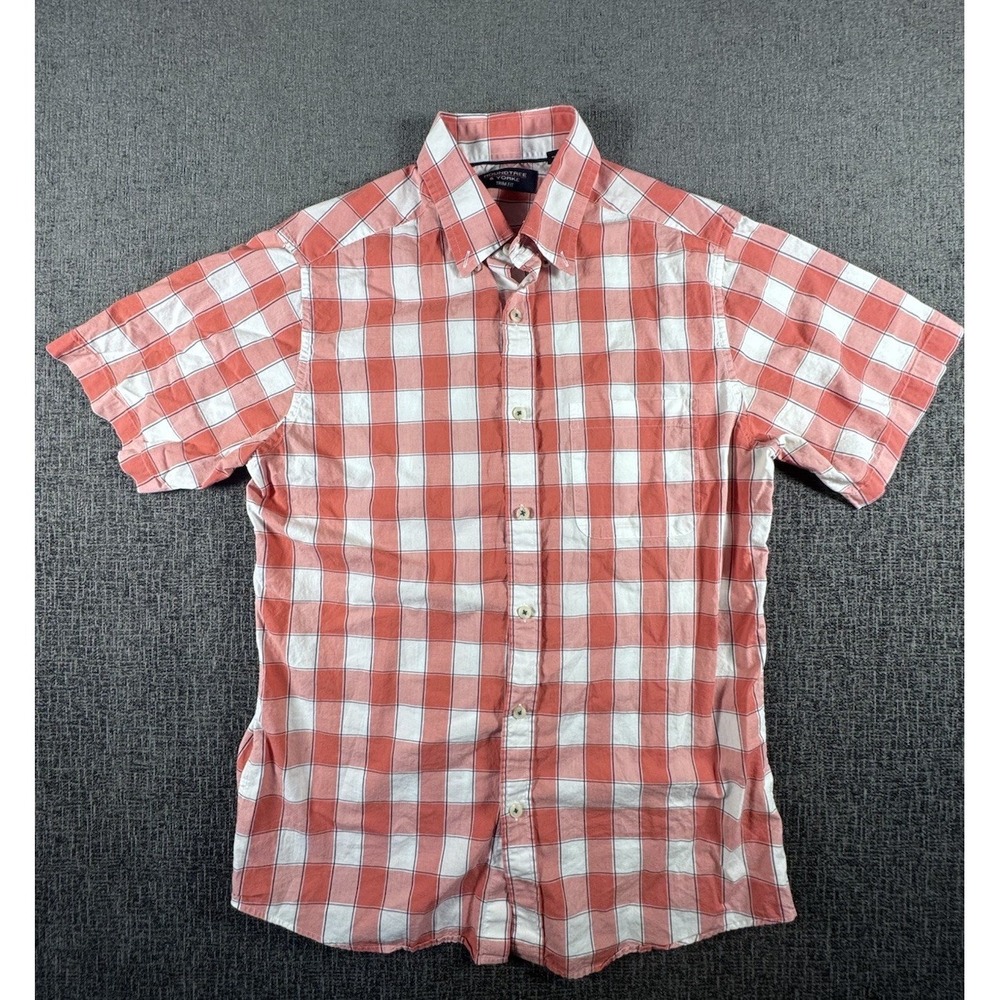 Roundtree & Yorke Plaid Shirt Short Sleeve Button‎ Up Red White Mens Medium